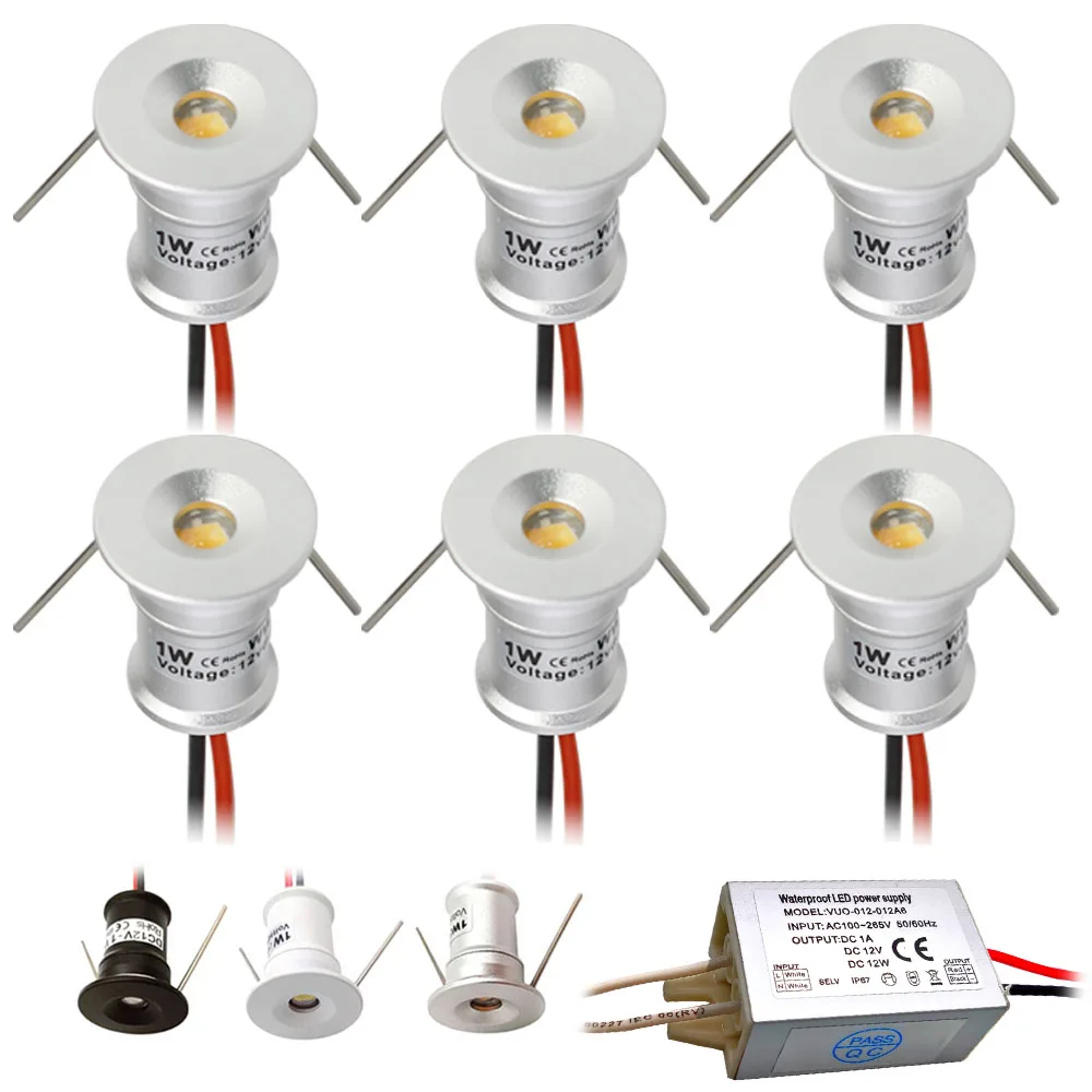 

1W Mini Spotlight 12V Recessed Spot Leds Lights IP65 Home Ceiling Downlight Stair Cabinet Spots Lamp with Transformer 110V-220V