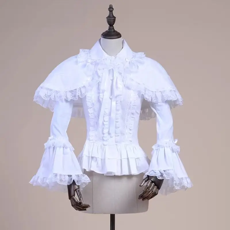 

Y2k Lolita Gothic Style Cloak Women Shirts Japanese Lace Ruffles Flare Long Sleeves Blouse Female Harajuku Vintage Slim Tops