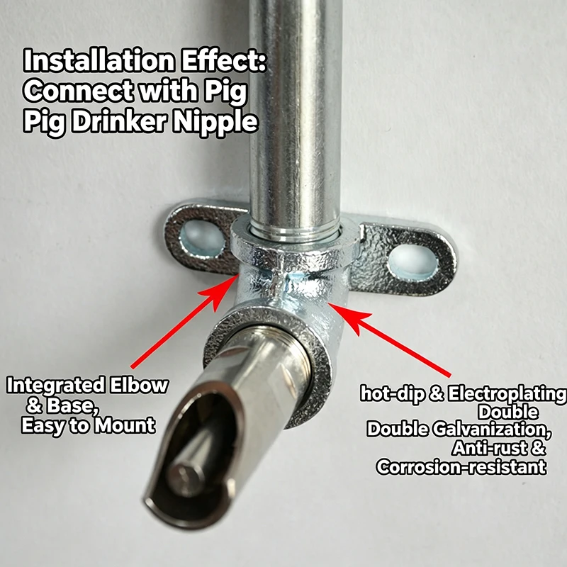 90° DN15 Cast Iron Fixed Base Elbow, Double Galvanized Anti-rust Pipe Fitting for Pig Drinker & Livestock Water Tap Installation