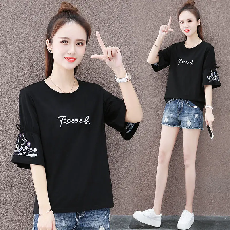 Women\'s Summer New Style Fashion Simplicity Letter Printing O-neck Short Sleeve T-Shirt Women Clothes Elegant Temperament Tops