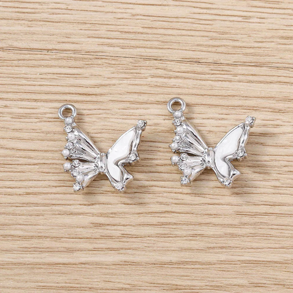 5 Stück 19x20mm Niedliche Kristall-Emaille Fliegende Schmetterling-Anhänger für Schmuckherstellung DIY Ohrhänger Halsketten Zubehör – Detail 6