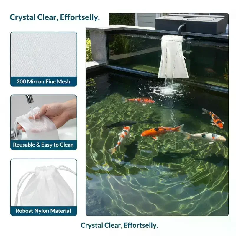 Reusable 200-Mesh Aquarium Filter Bag with Drawstring for Effective Fish Tank Cleaning