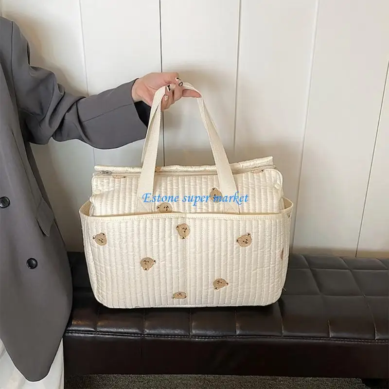 090B Multifunctional Mother Bag with Flower/Bear Stitching, High Capacity Storage Case