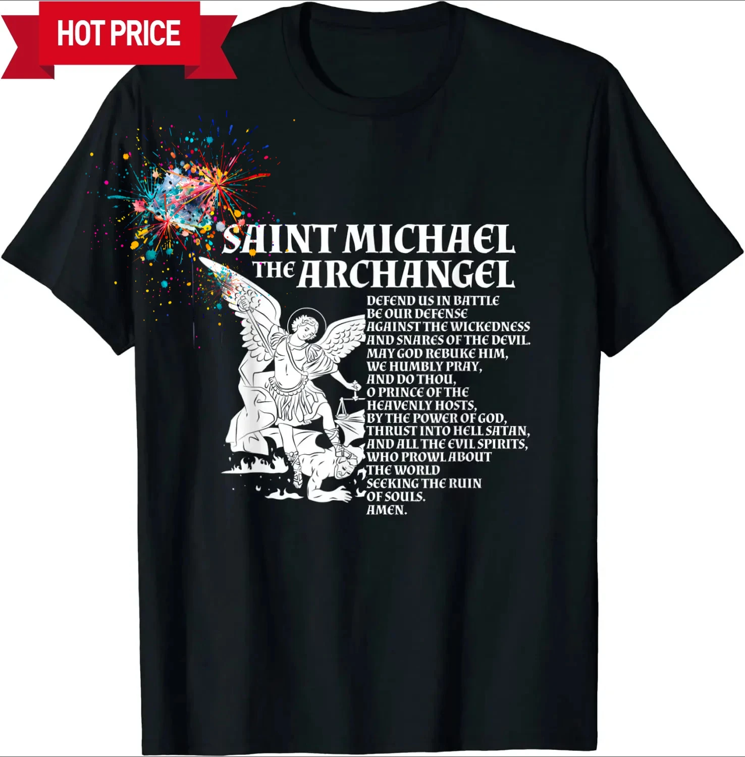 

St Michael The Archangel Prayer T-Shirt 100% Cotton O-Neck Short Sleeve Summer Casual Mens T-shirt Streetwear