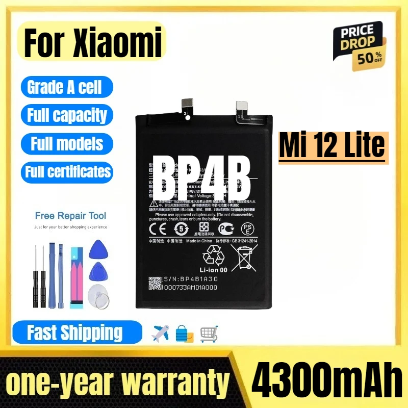 

BP4B for Xiaomi Mi 12 Lite Mobile Phone Battery High Quality High Capacity Battery Replacement Bateria Grade A Cell with Tools