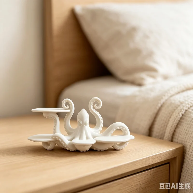 3D Printed Matte White Octopus Multi-Tier Storage Holder Tentacle Tray Organizer Gothic Sea Creature Figurine Desktop Decor