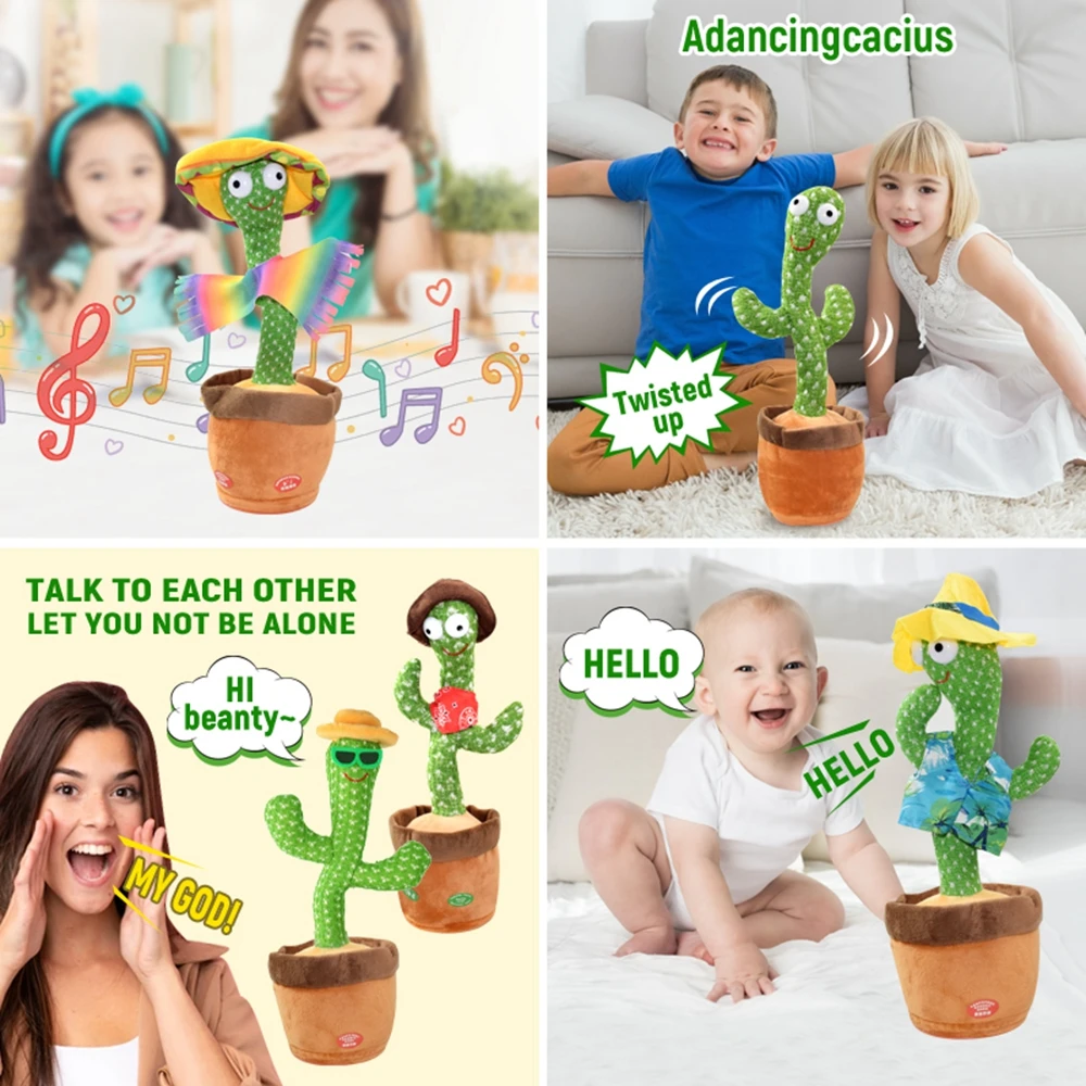 Dancing Cactus Toys Imitate talking 120 Songs Wriggle Dancing Sing Toy Talk Plushie Stuffed Toys for Baby Adult Christmas Gifts