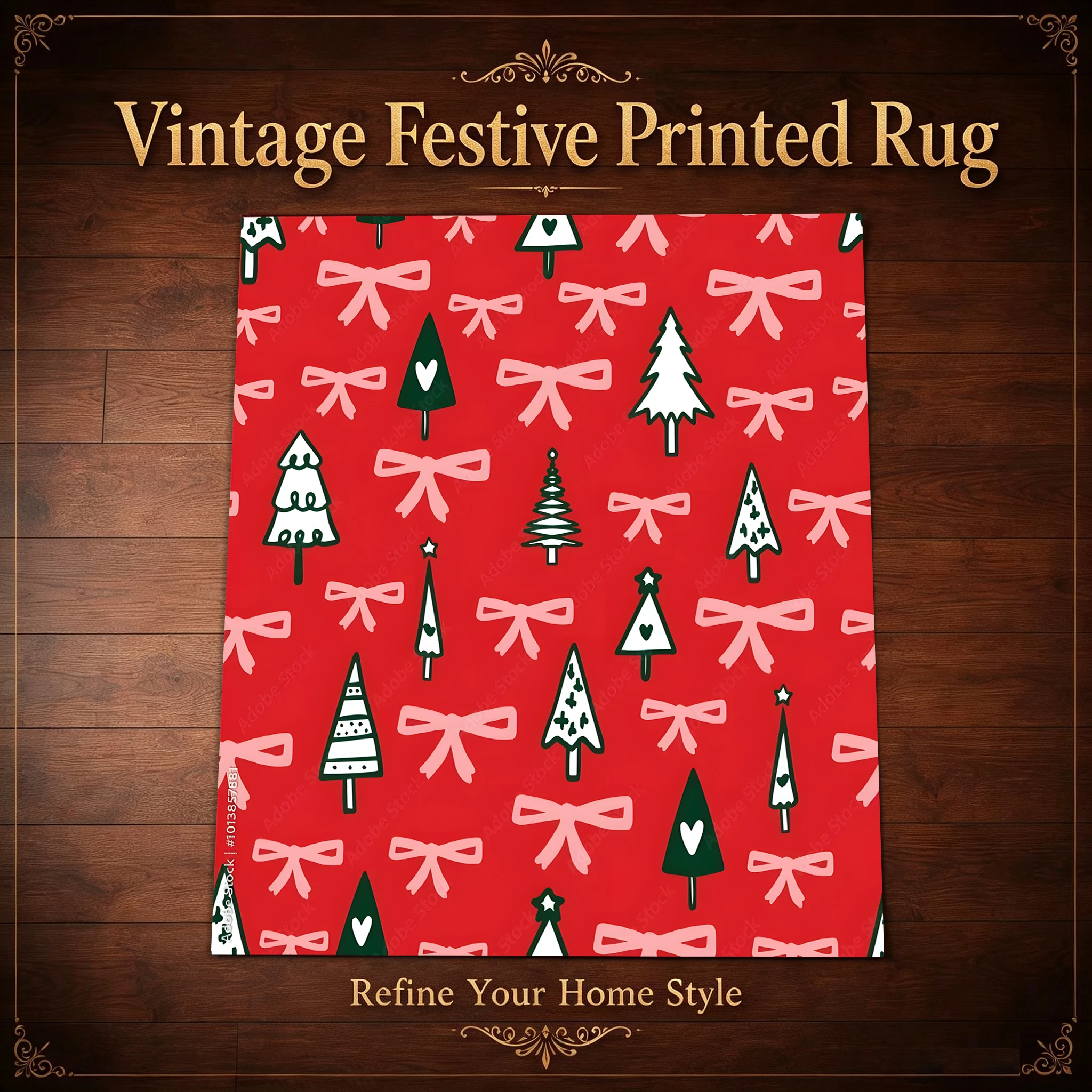 Velvet Rug Red Graffiti Christmas Tree Pink Bow Sweet Style for Entryway Bedroom Living Room Home Decor