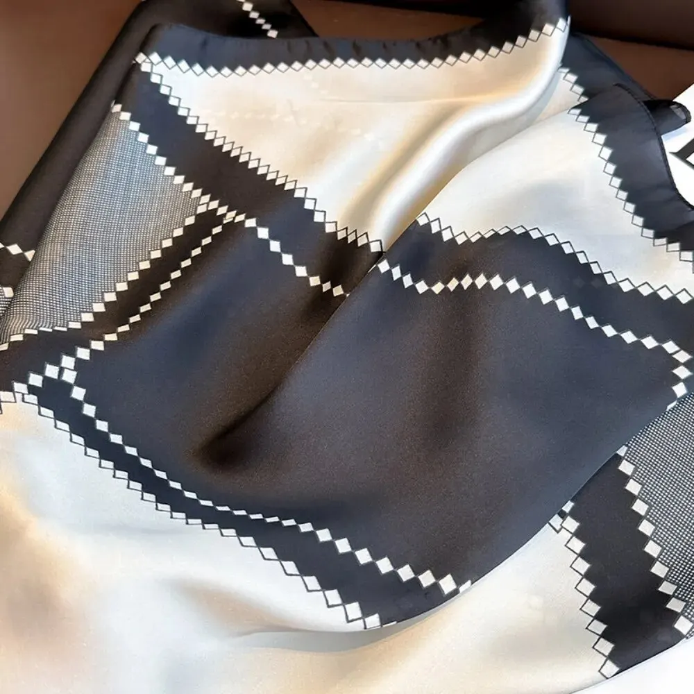 2024 럭셔리 실크 숄 스퀘어 스카프, 새틴 히잡 패션 랩, 네커치프, 여성 헤어 밴드, 리본 머리띠, 반다나