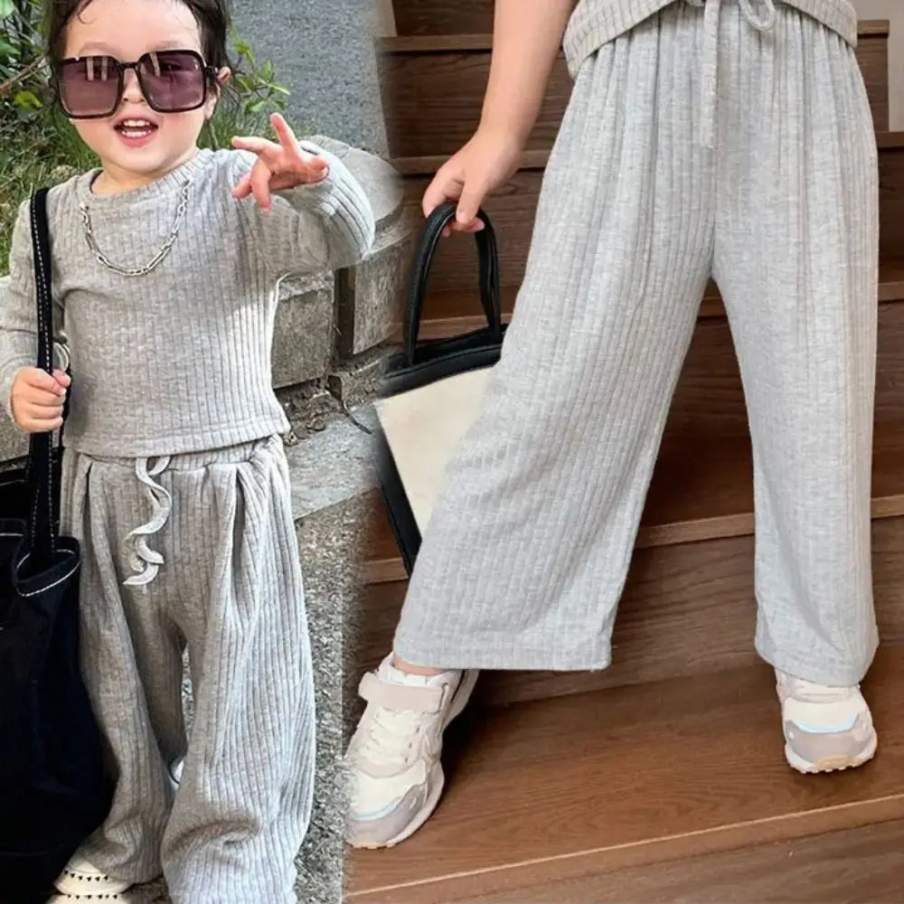 

Comfortable Loose Girl Straight Leg Pants Drawstring Elastic Teens Casual Pants Trousers High Waist Children Wide Leg Pants Girl