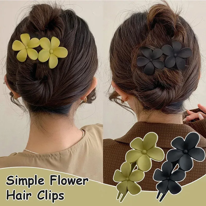 

Summer Flower Flat Hair Clips Solid Color Frosted Duckbill Barrettes For Women Girl Bun Ponytail Holder Elegant Party Headpieces