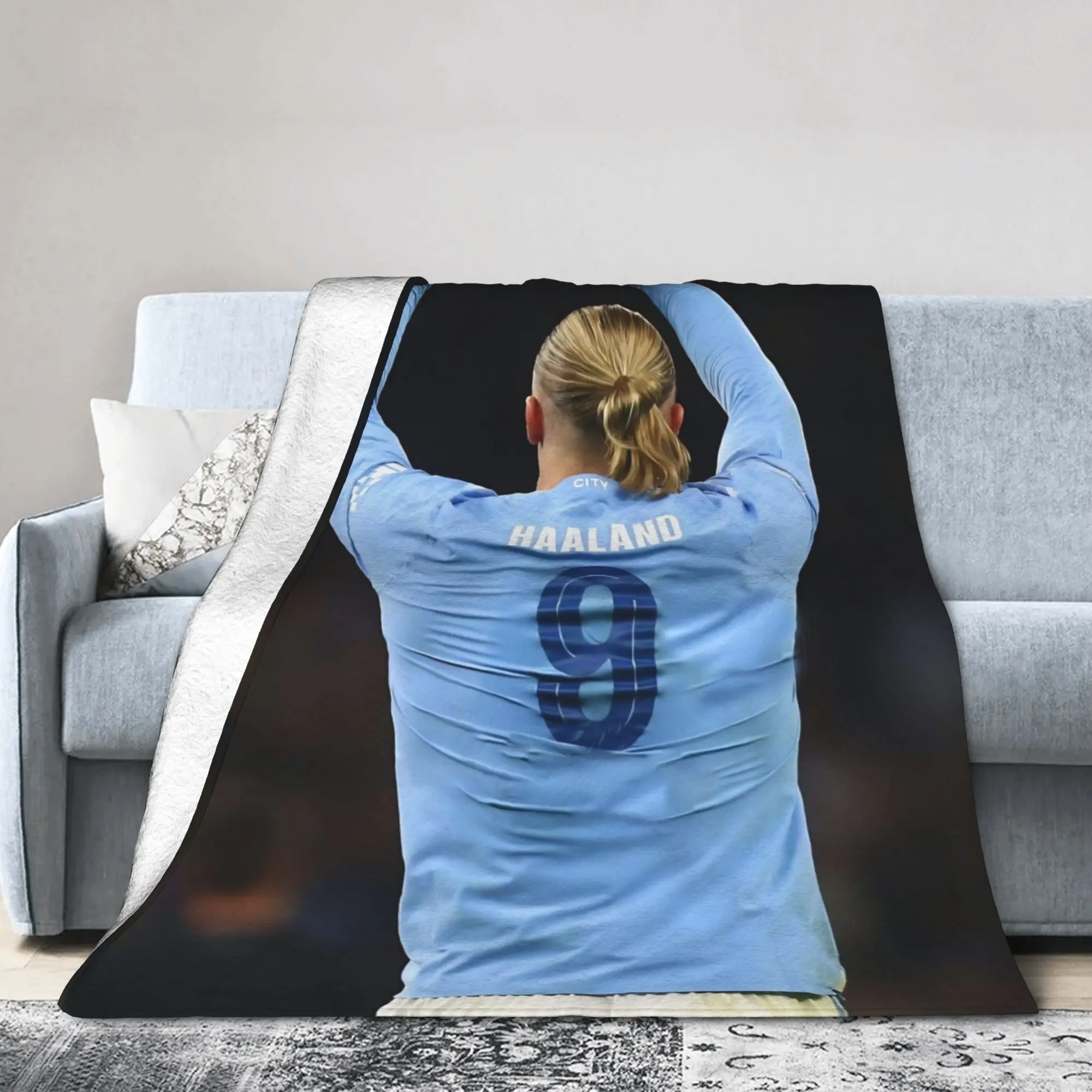 Haalands Love Knitted Blankets Number 9 Football Flannel Throw Blanket Bed Sofa Portable Ultra-Soft Warm Bedspread