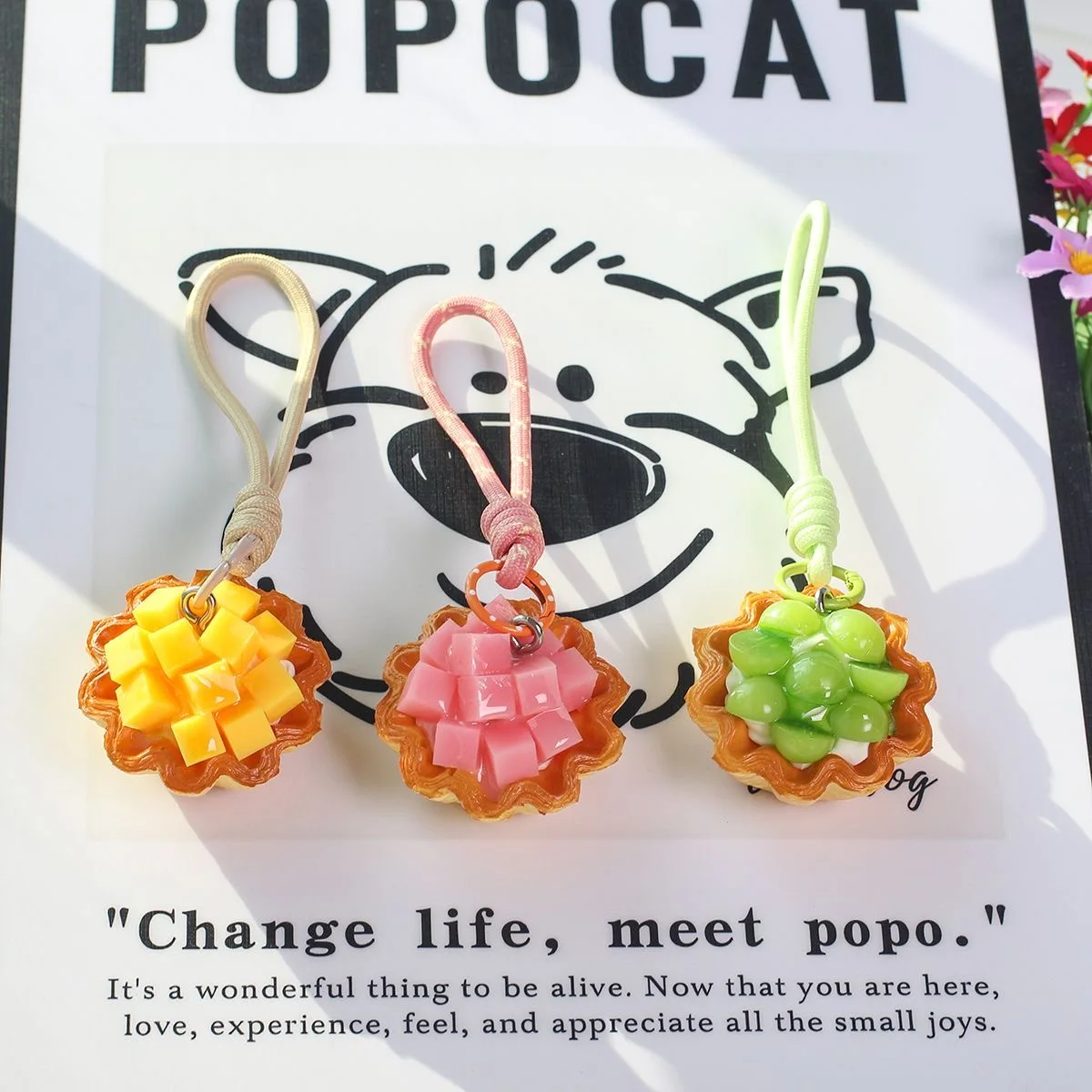 1 artificial flower-shaped egg tart bag pendant car hanging decoration
