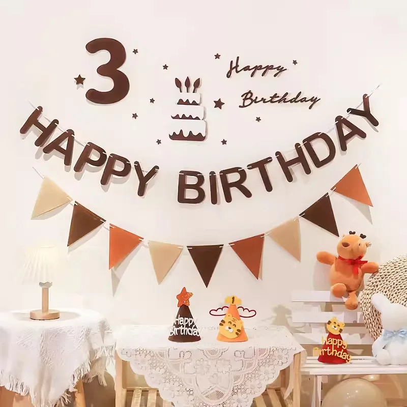 

Coffee Brown Felt Pennant Banners Rustic Triangle Fabric Flags for Wedding Christmas Bedroom Wall Decor Vintage Letter Bunting