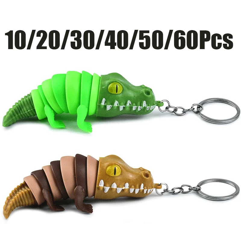 10-60Pcs Flexible Articulated Crocodile Fidget Keychain,3D Movable Joint Alligator Stress Relief Toy Keyring for Backpack Bag