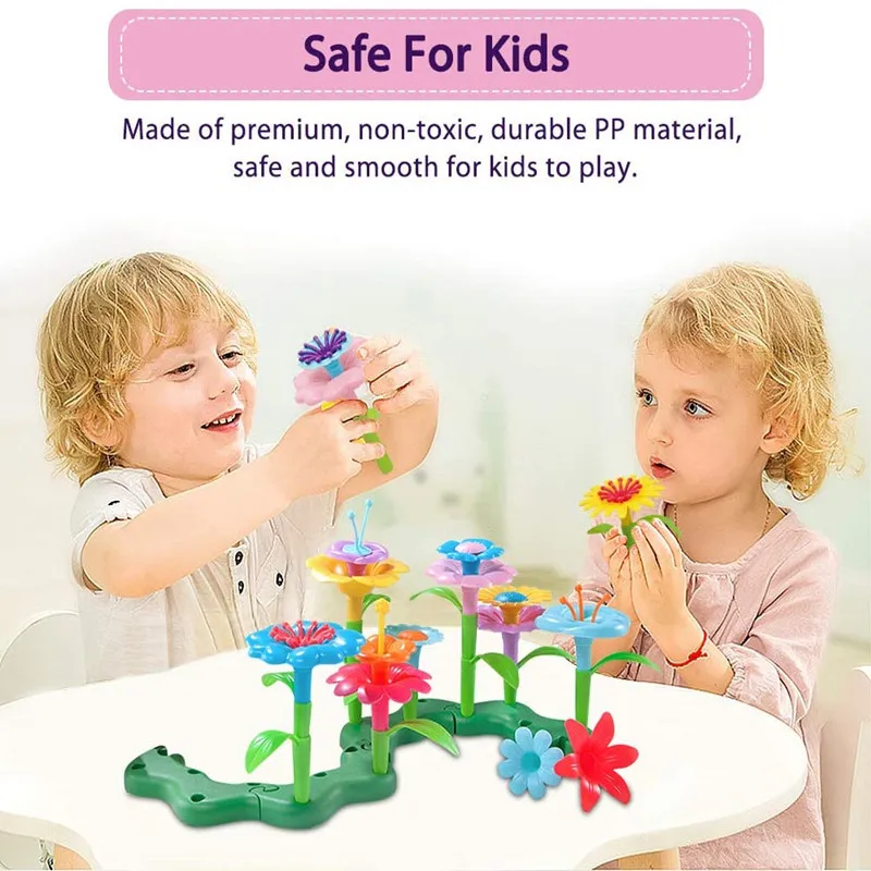 Flower Garden Building Toys For Girls Gardening Pretend Gift For Kids Stacking Game Toddlers Playset Educational Activity