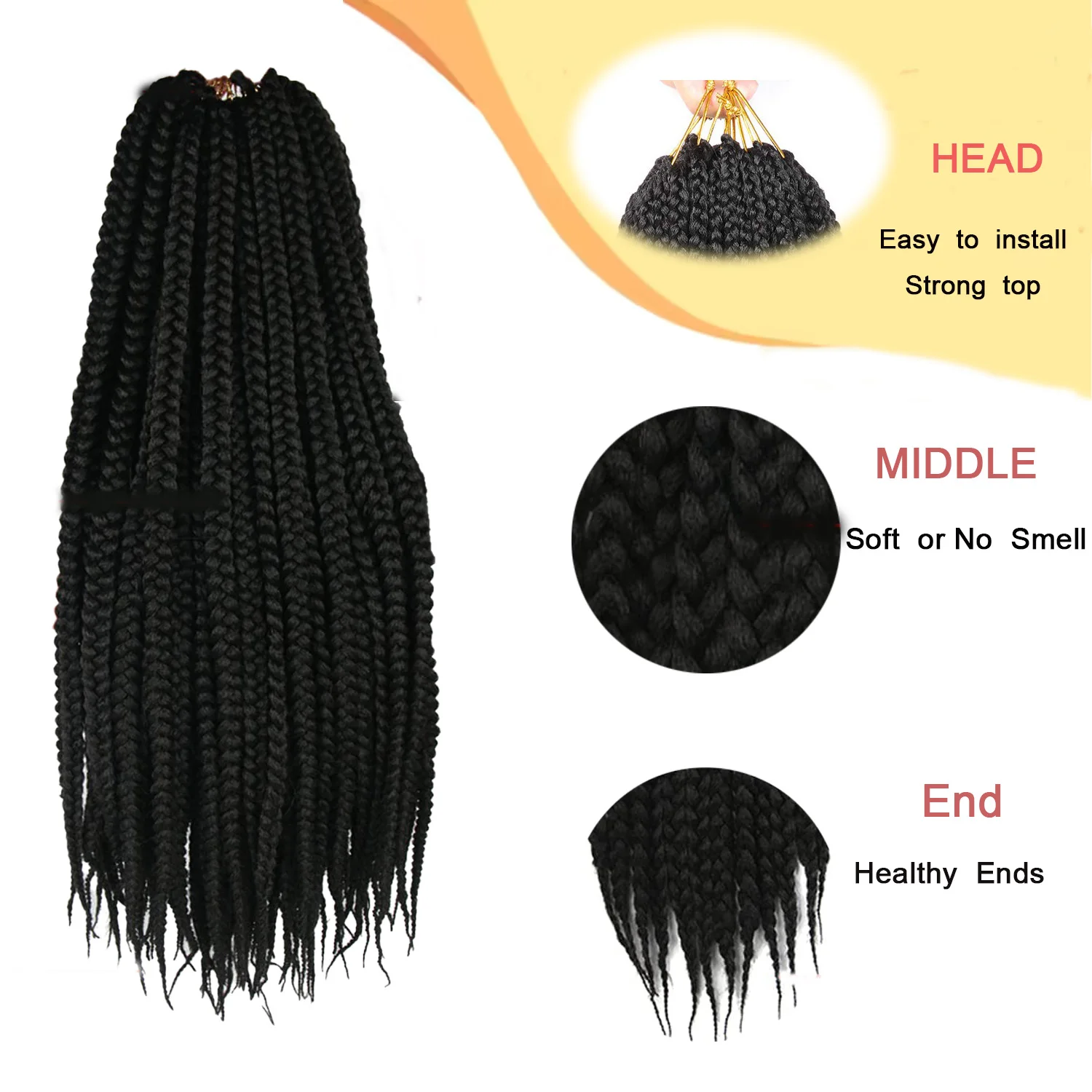 Caja trenzada de pelo de ganchillo, 4 paquetes de trenzas de caja de ganchillo, trenzas de ganchillo preenrolladas para mujeres negras, pelo trenzado sintético suave