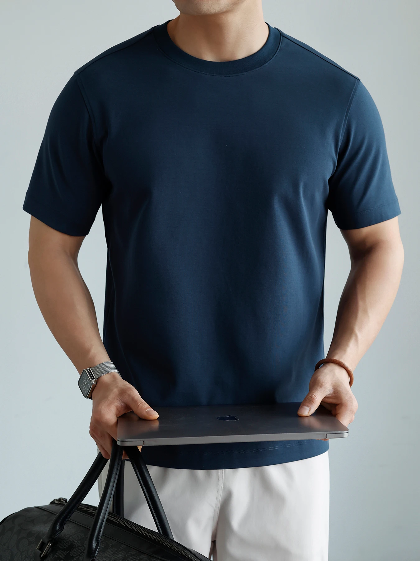 Silk-Like Summer T-Shirt Men's Short Sleeve Long Pile Cotton Comfortable Breathable Commute Top Zero Silicone Double Stranded...