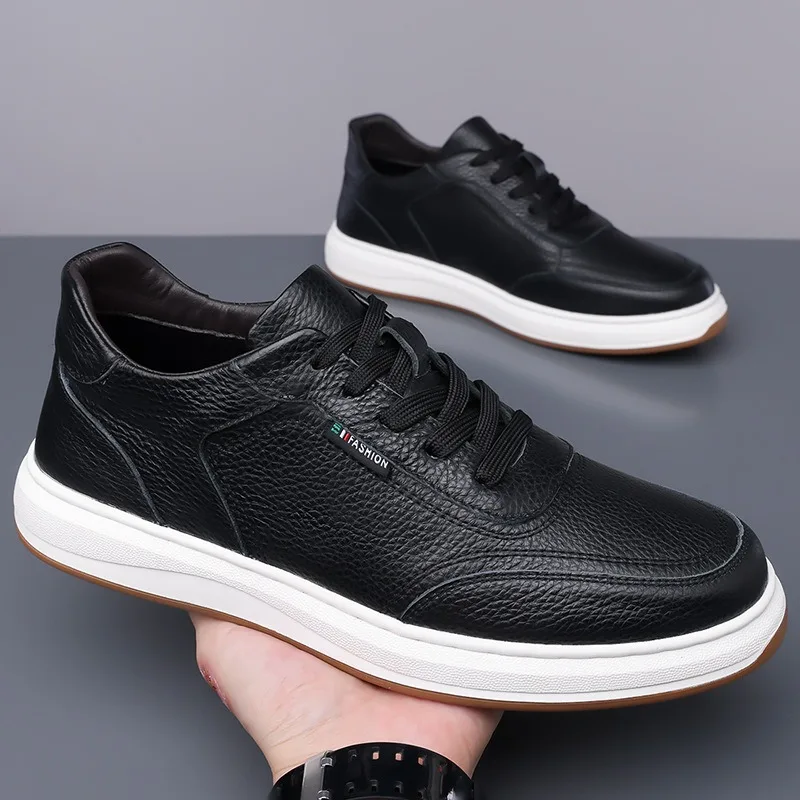 Fashion Cowhide Platform Men's Board Shoes Spring Autumn Soft-soled Non-slip Men's Sneakers Designer Casual Male Leather Shoes