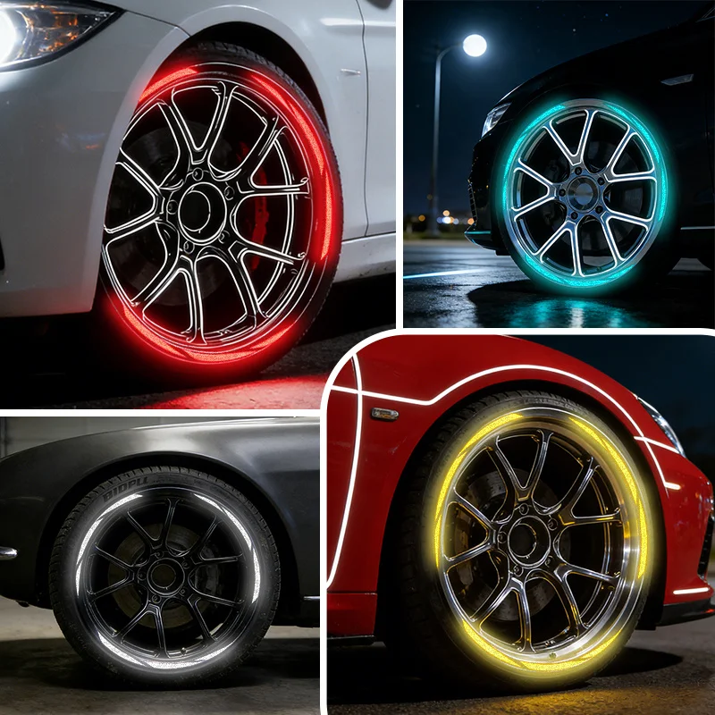 12 Stück/1 Set Kreative Streifen-Reflektierende Autoaufkleber Wasserdicht für 17~18 Zoll Autoräder Tuning Auto-Styling Langlebige Vinyl-Aufkleber