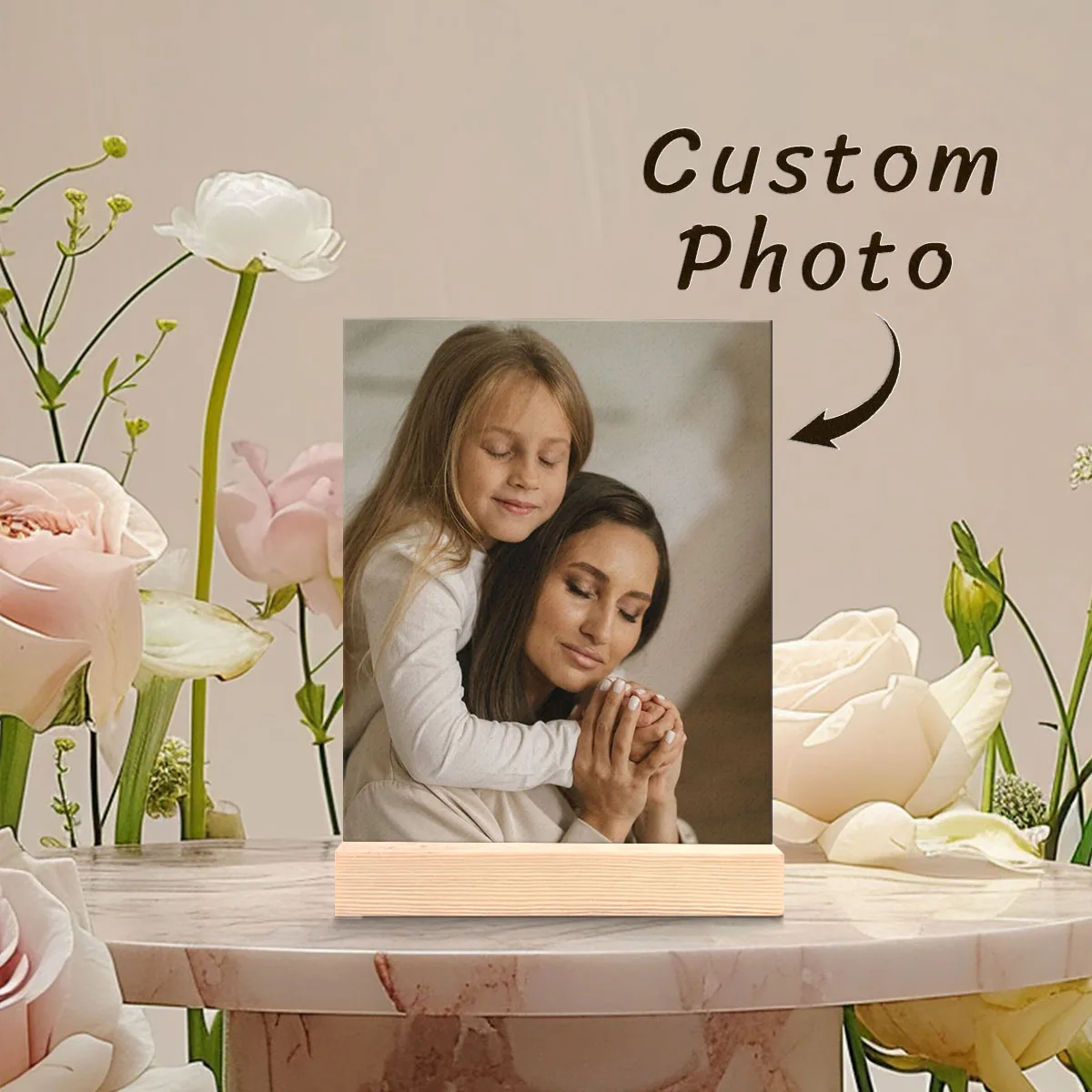 1Set Custom Photo Wooden Base Ornament,Home Room Office Desktop Decor,Birthday Wedding Valentine Christmas Memoraial Family Gift