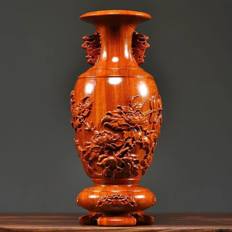 Vintage handicrafts, solid wood carved vase decorations, guest flower arrangements, home and office decoration