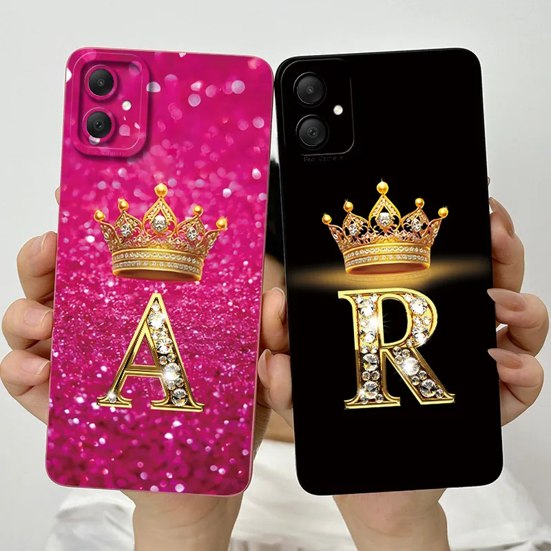 Funda para Samsung Galaxy A06 A05 funda corona letra inicial funda trasera de silicona suave para teléfono SamsungA05 A 05 A 06 4G Fundas