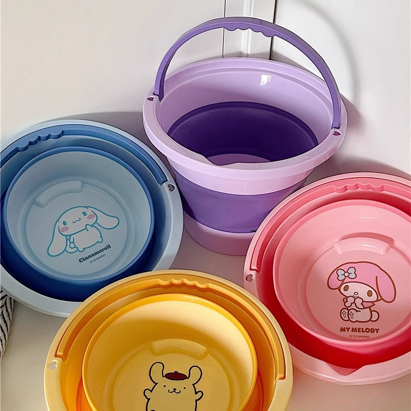 

6L/10L/12L Sanrio Kawaii Folding Bucket for Car Wash Fishing Bathroom Tool Silicone Bucket Outdoor Camping Household Supplies