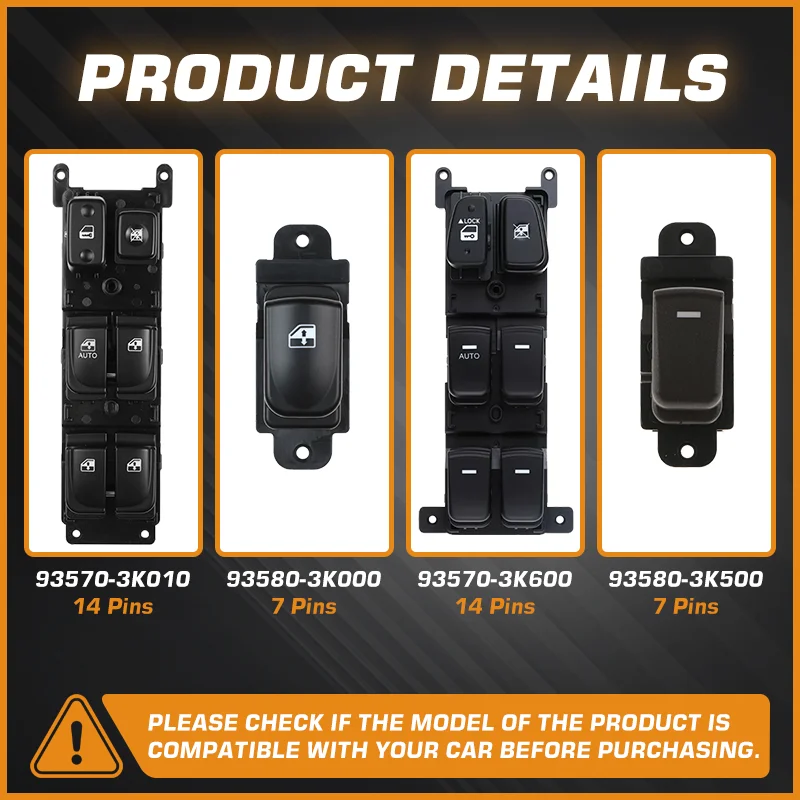 Car For Hyundai Sonata NF MK5 2005-2007 Hyundai Sonata YF MK6 2008-2010 LHD Power Master Window Switch 93570-3K010 93570-3K600