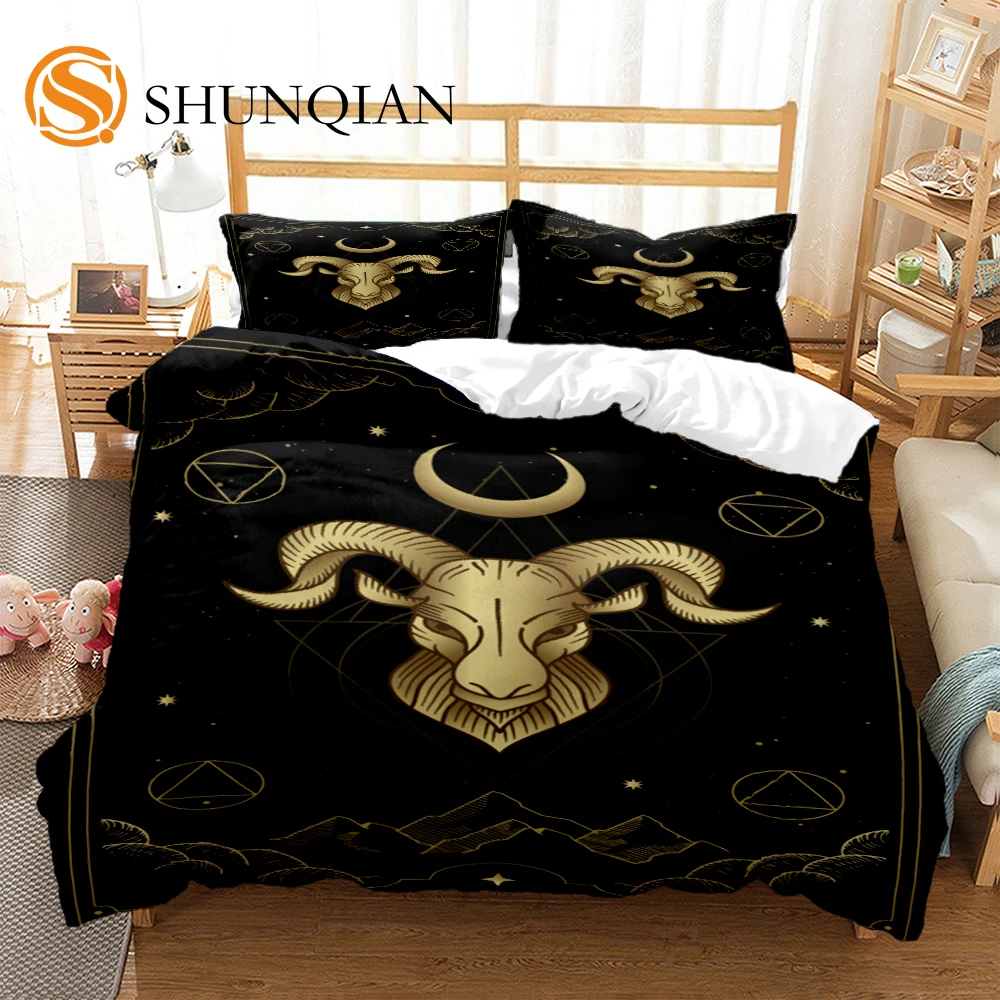 Magic Astrology Esoteric Gold Print Three Piece Set Fashion Bedding Article Children or Adults for Beds Quilt Covers Pillowcases