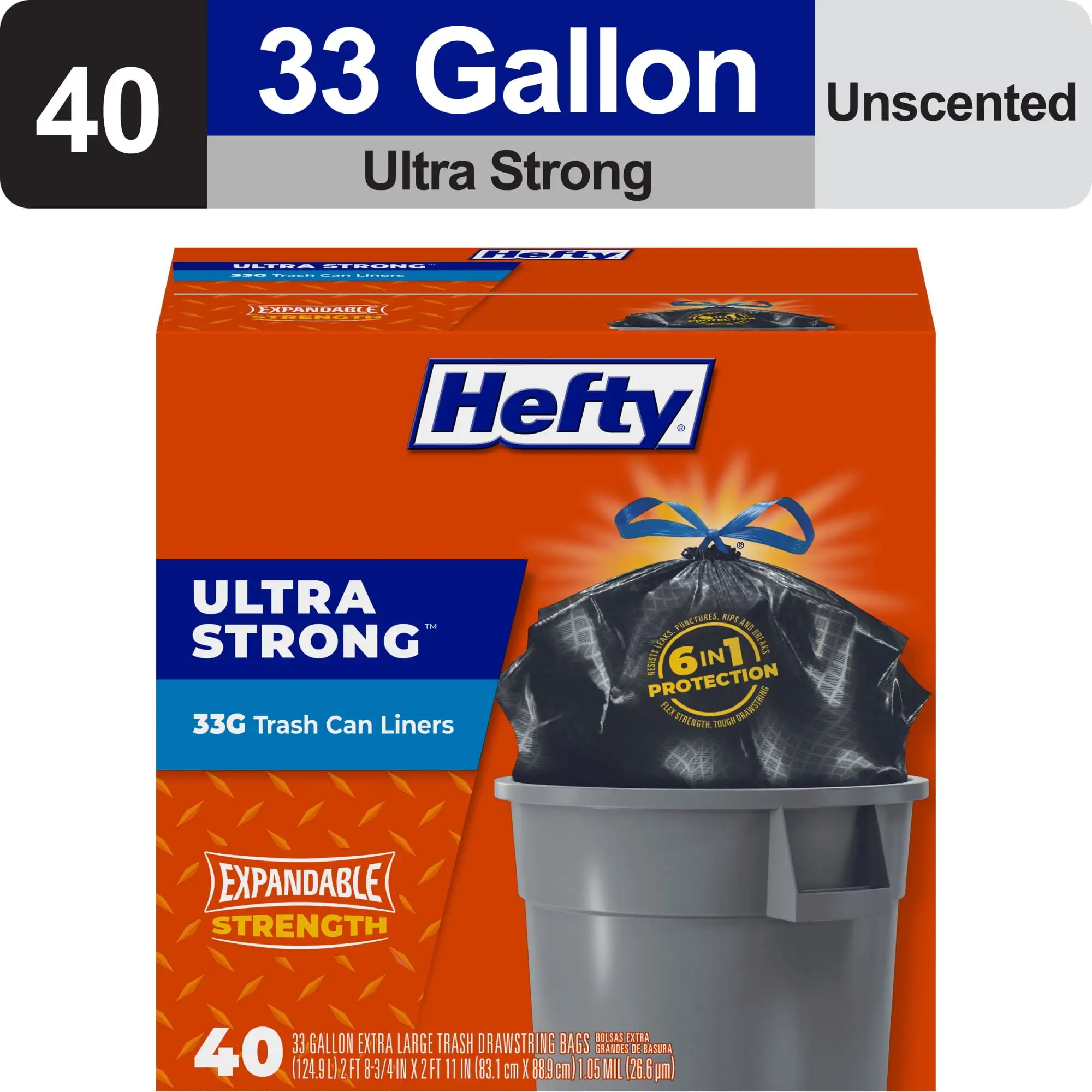 

Hefty Ultra 33Gal Extra Grandes ×40U | Фуertes+Antidesgarro Negro | 20% ПК Reciclado | Garaje/Construcción Pro