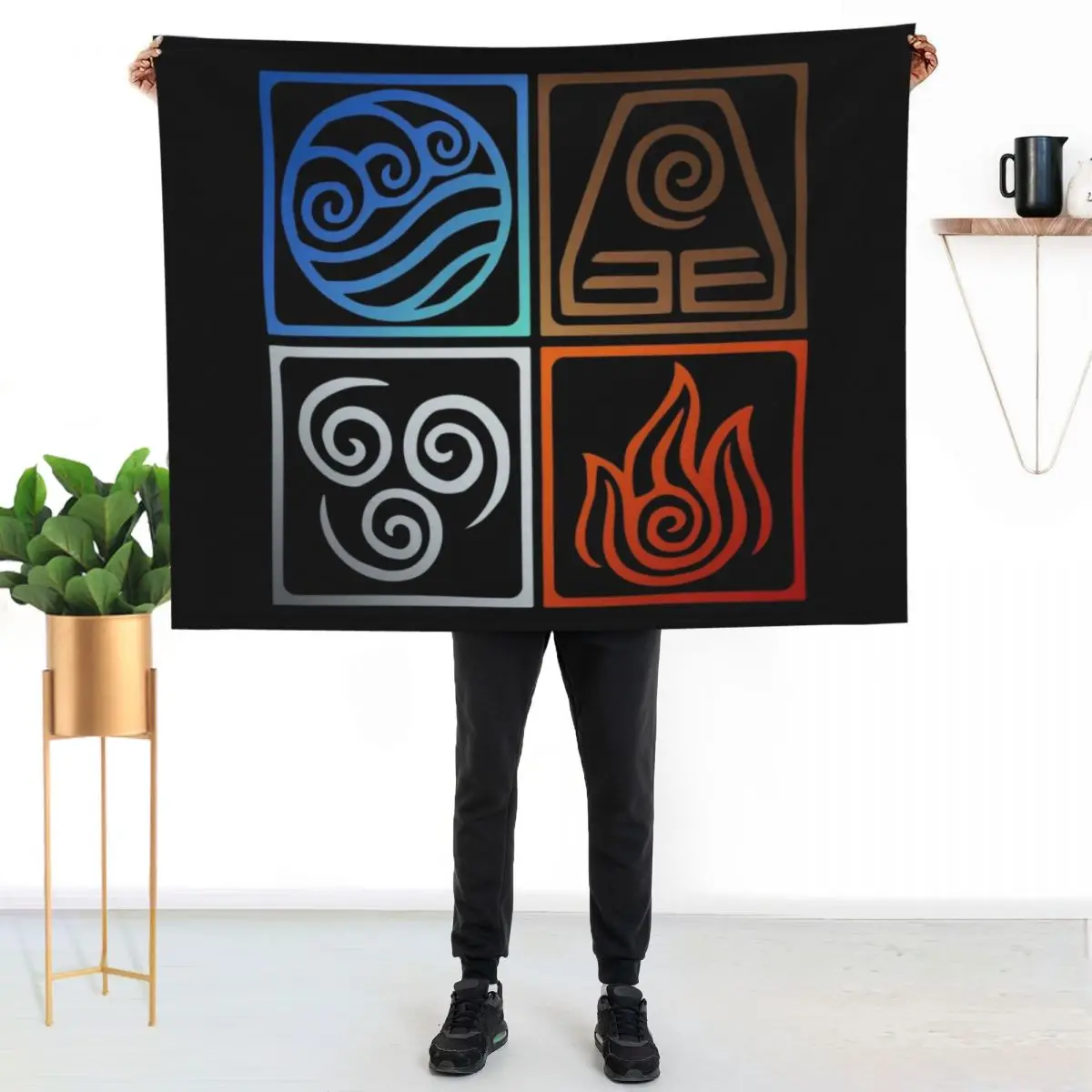 Avatar Four Elements--Gradient Colors Throw Blanket Cozy Sofa Blanket for TV Watching Napping