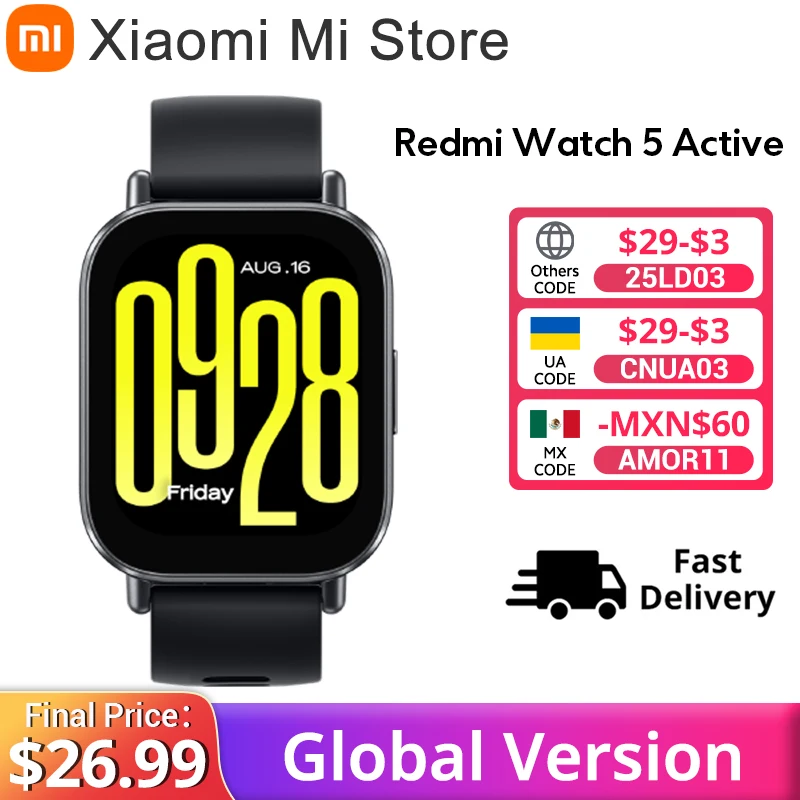 Global Version Xiaomi Redmi Watch 5 Active 2'' Display Up to 18 days of battery life 140+ workout modes Bluetooth calling 5ATM