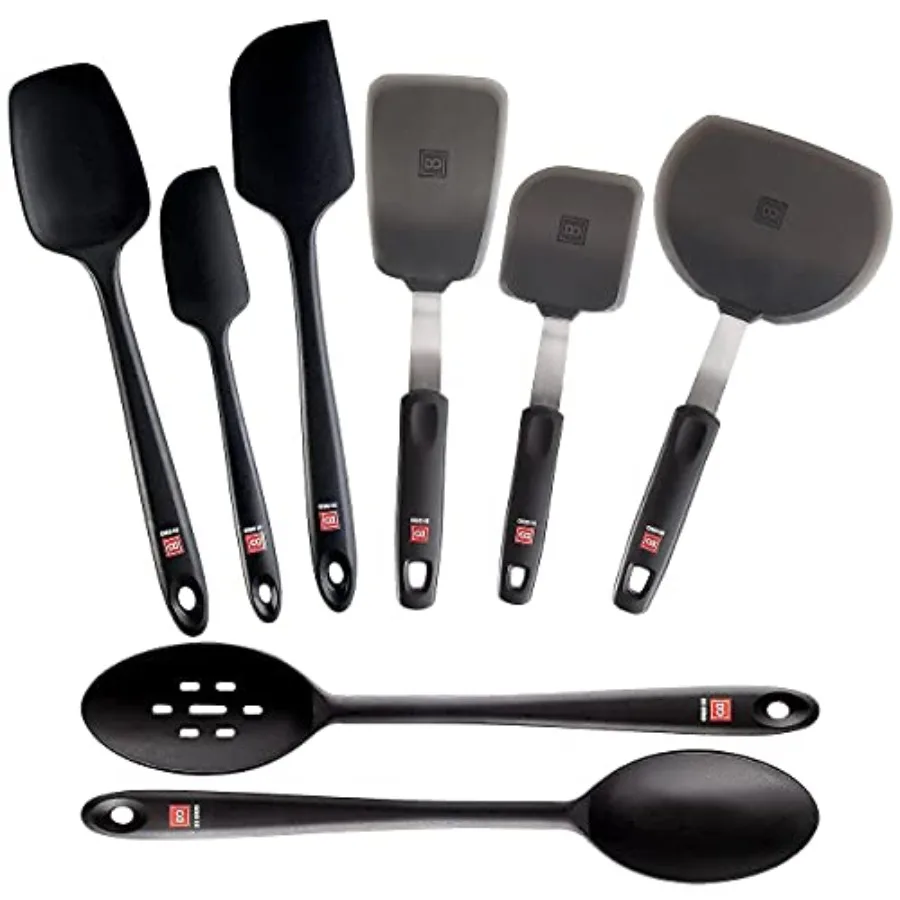 

8 Piece Silicone Kitchen Utensil Set - 600°F Heat-Resistant Rubber Kitchen Turner Spatulas, Spoons, and Spoonula - Dishwasher S