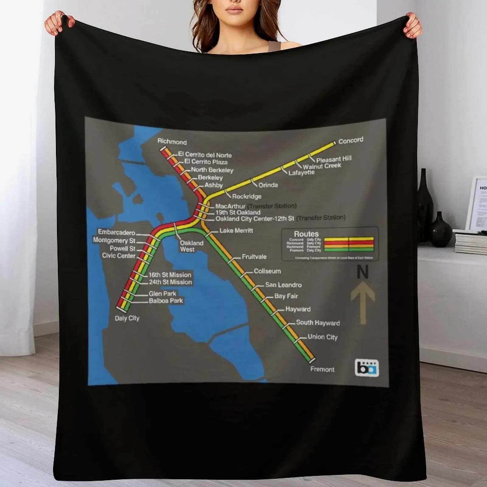 

Retro Bay Area Rapid Transit Map Throw Blanket Luxury Designer Comforter Moving Polar Blankets