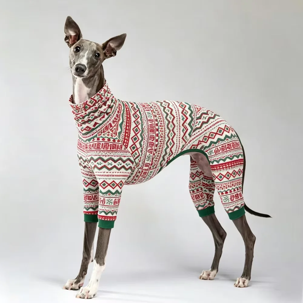 Warme herfstkersttrui voor Italiaanse windhonden, zacht 4-potig sweatshirt met hoge hals, lijnontwerp pyjama voor whippet honden