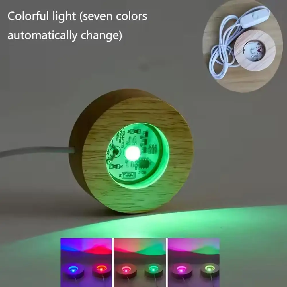 Wooden Crystal LED Night Light - Round Light Base for Home Decor, Bedside, Desk & Table
