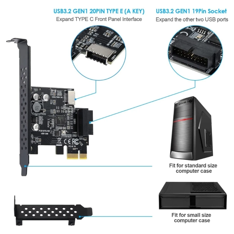 Imagem -03 - Pci-e 1x para Usb 3.2 Gen1 5gbps Tipo-e-a-chave Cartão de Expansão 20pin Conector de Interface do Painel Frontal para Computador Desktop