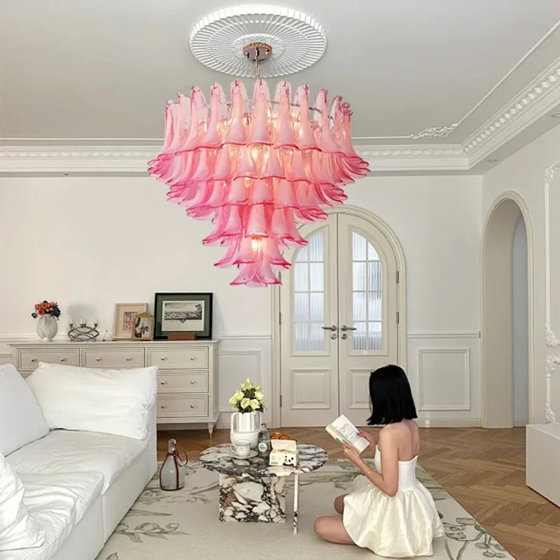 

Post-modern pink cloudy glass chandeliers, home decor light fixture for living room, dining room, round, max diameter 75CM