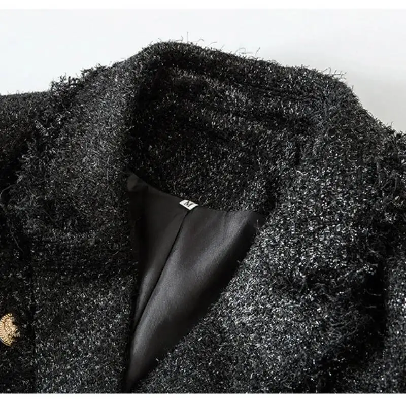 LEOSOXS 2025 Herfst Leeuwenkop Gouden Knop vrouwen Zwarte Vintage Formele Jassen Met Riem Slanke Pak Jassen Kantoor Dame bovenkleding