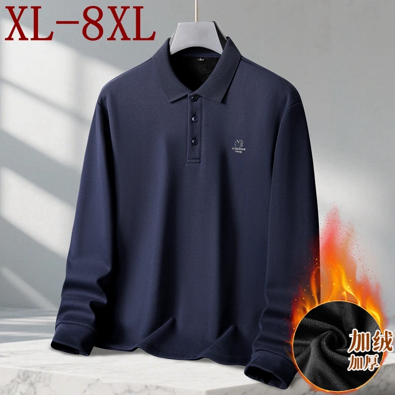 8XL 7XL 6XL 2025 New Fall Winter High End Luxury 100% Cotton Polo Shirt Man Tops Fashion Printed Mens Shirts Plus Velvet T-Shirt