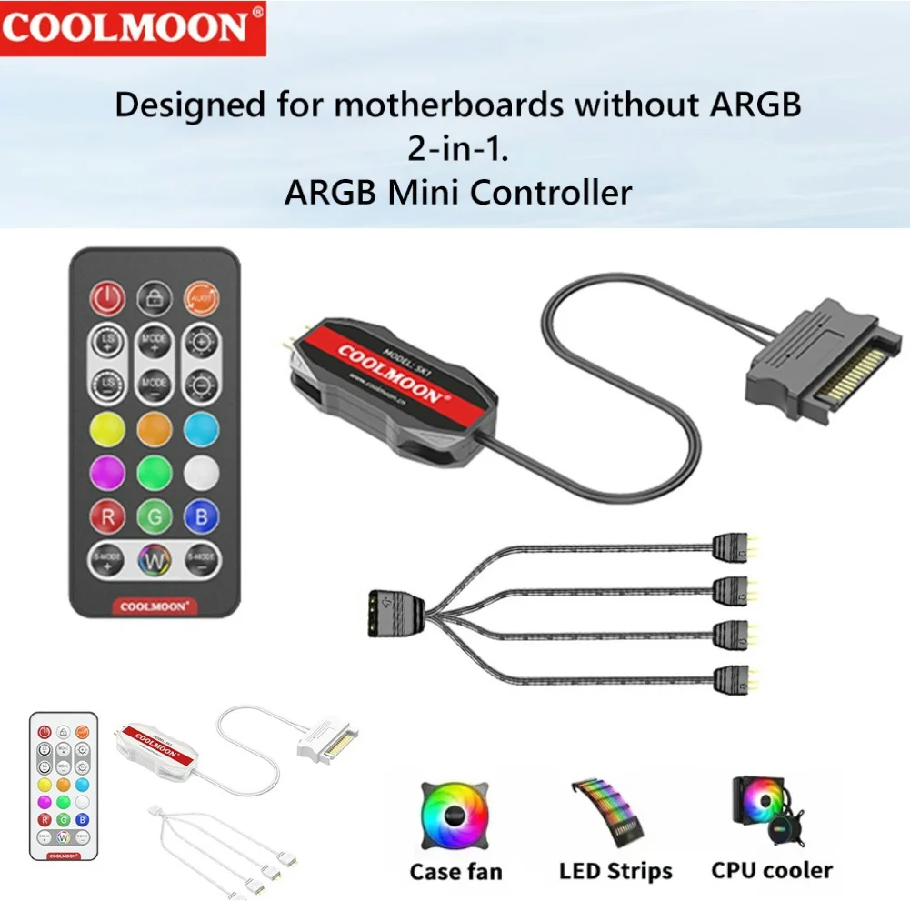 ARGB Controller Cable 5V 3pin To SATA ARGB Mini Controller HUB Adapter RGB Remote Controller for PC Fan Cooling Fan Light Strip