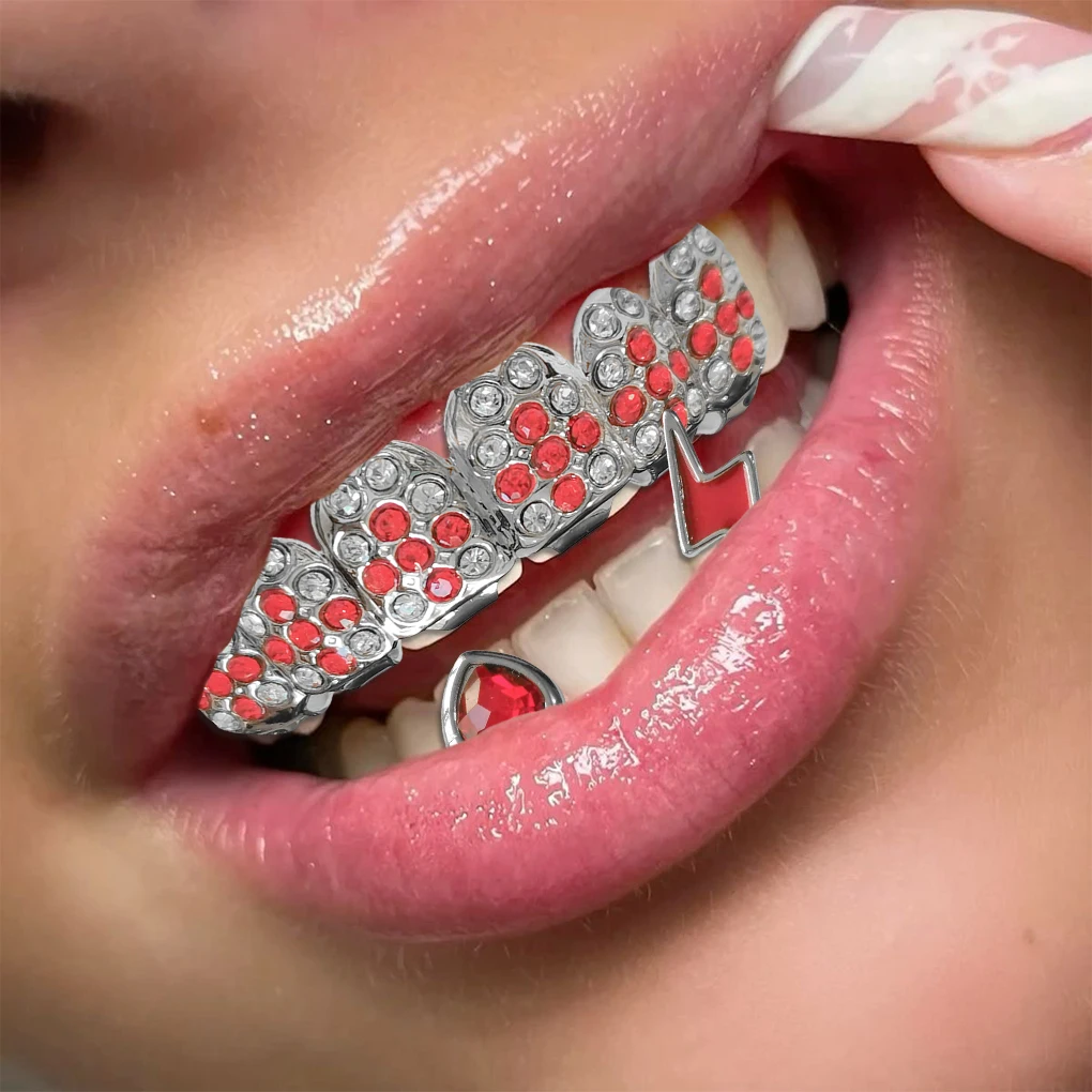 Personalidad Hip-Hop, Moda, Brackets Irregulares de Ocho Dientes, Incrustaciones de Cobre con Circonita Brillante, Decoración de Baile Urbano para Raperos