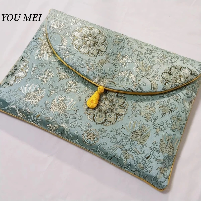 حقيبة تخزين سوترا ذات ملمس زهور مطرزة باللون الأخضر الفاتح، حقيبة صحیف نصية رائعة، منتج ديني بوذي لمنظم سوترا #5