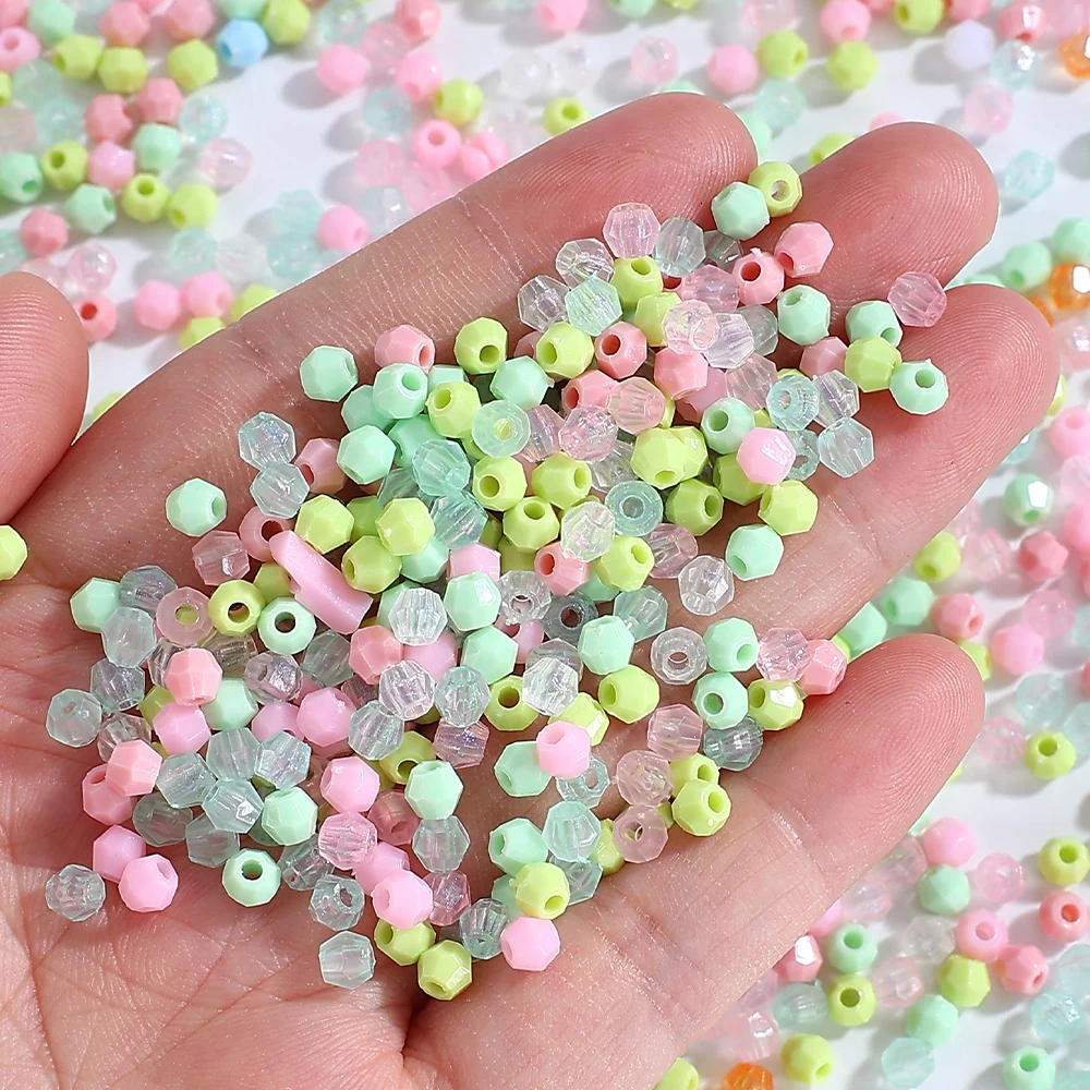 500 Stück 4mm Acrylperlen in verschiedenen Farben, winzige facettierte lose Abstandsperlen für DIY-Armbänder, Halsketten, Schmuckherstellung, Bastelzubehör – Detail 1