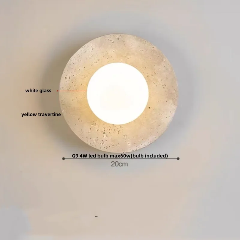 IWHD Nordic Modern LED Wall Lights Living Dining Room Bar Yellow Travertine Interior Home Decor Creatvie Bedside Lamp Lamparas
