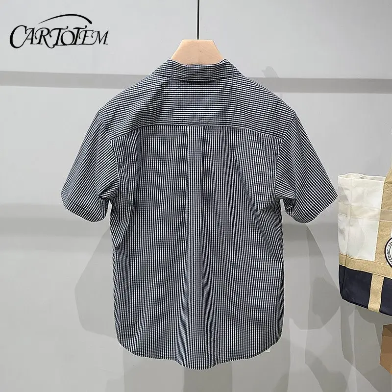 

Летняя мужская клетчатая рубашка с коротким рукавом в корейском стиле, модная универсальная модная молодежная рубашка для мужчин