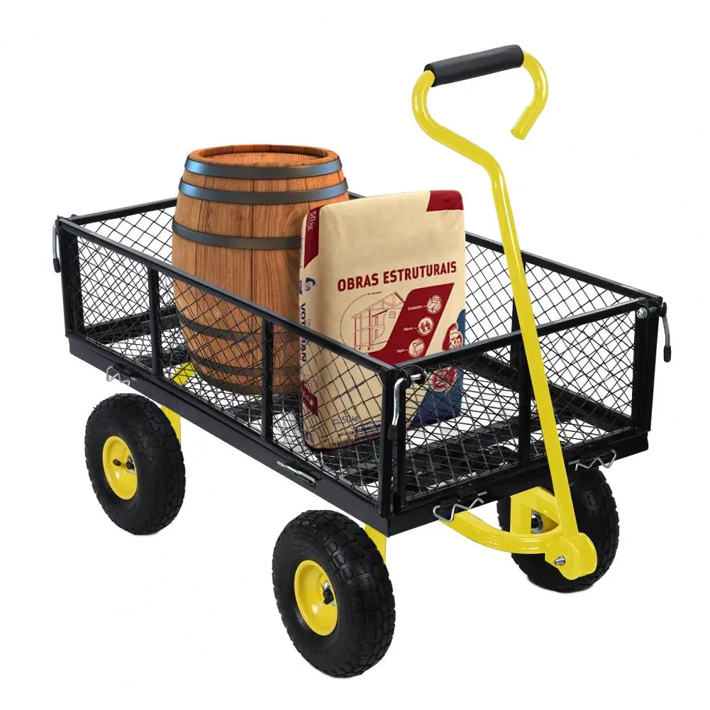 

880lbs Capacity Garden Cart, Heavy Duty Mesh Metal Utility Wagon with Flat-Free Tires, Removable Sides, Flexible Handle Yard Ca