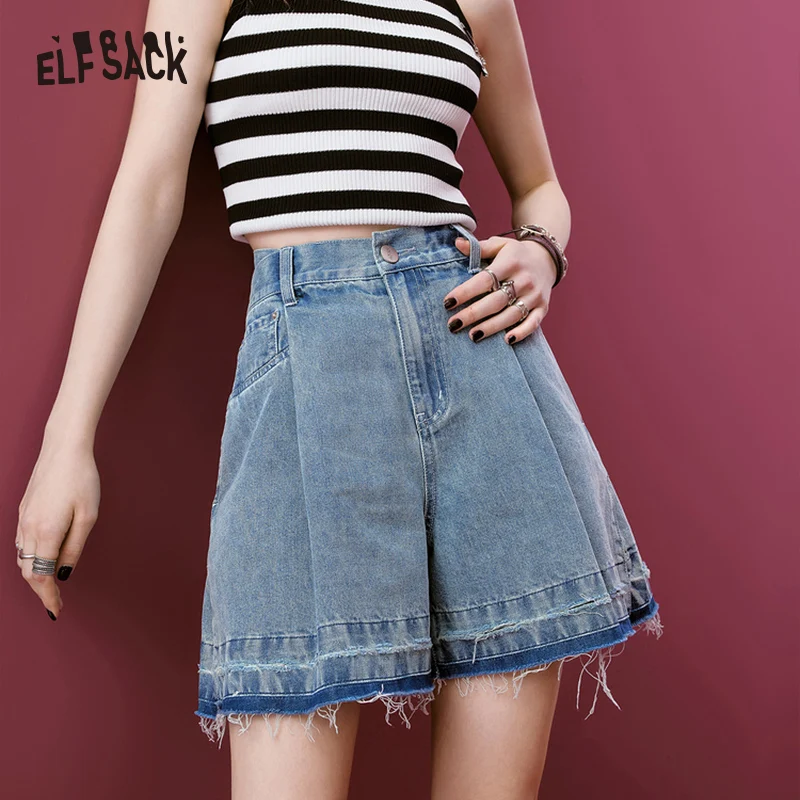 

ELFSACK High Waist Denim Shorts Woman 2023 Spring/Summer New Casual Daily Bottoms