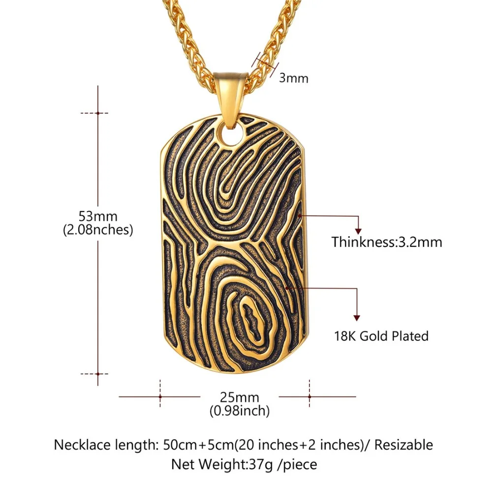 U7 Stainless Steel Enamel Deep Engraved Double Fingerprint Tag Necklaces Man Woman Punk Statement Lover Couple Jewelry Gift